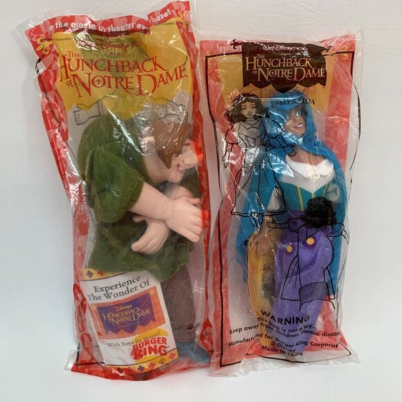Burger King Kids Meal Toy Hunchback of Notre Dame Quasimodo Esmeralda Puppet NIP - Picture 1 of 5
